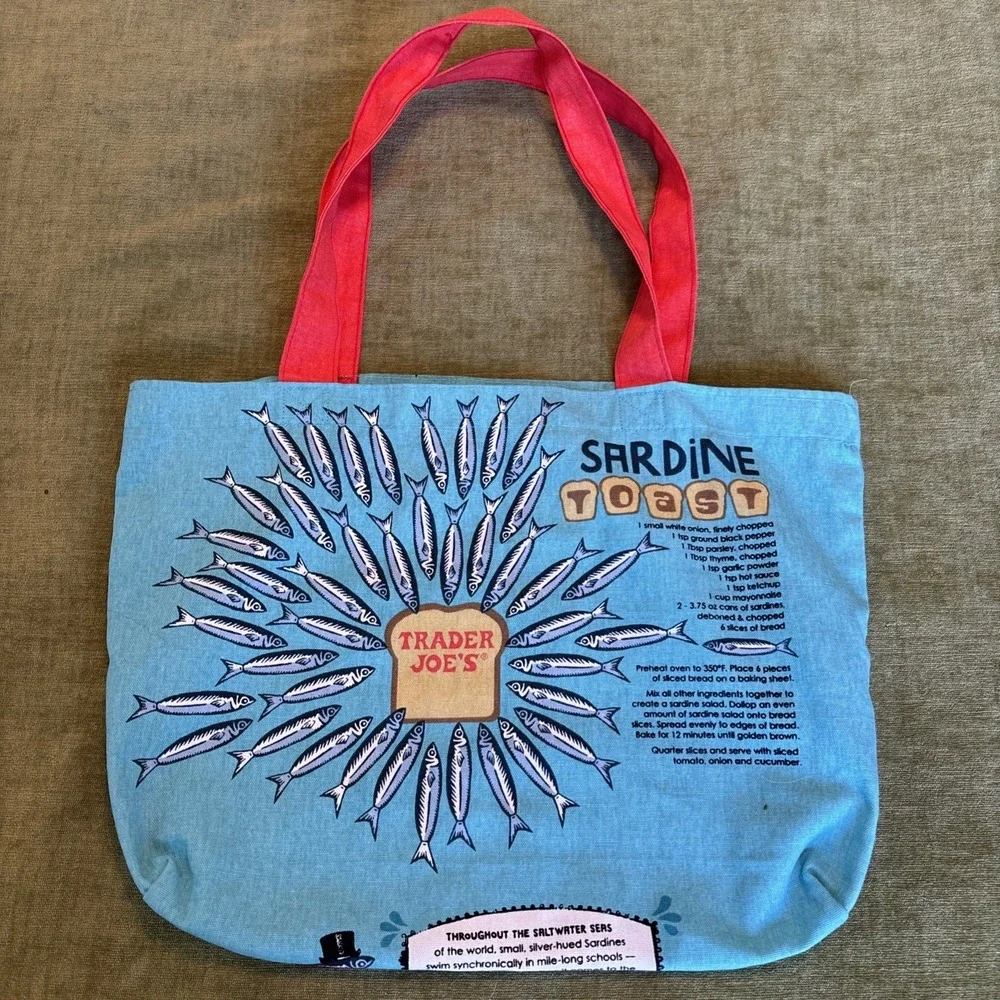 Trader Joe's Reusable Fabric Tote Bag SARDINES Market Shopping Retired from 2023
